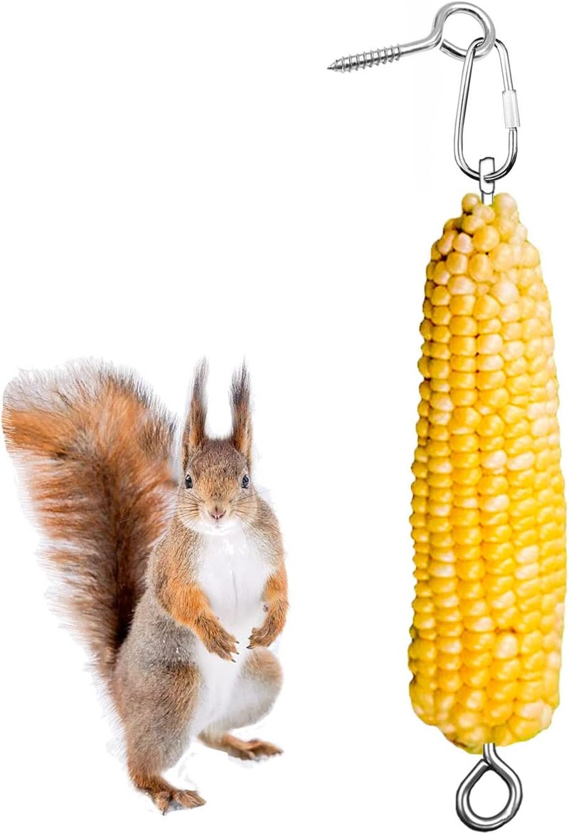 Essilnn Hanging Squirrel Feeder Outside Corn Cobs Holder for Squirrels Chipmunk Funny Toy (Stainless Steel C) - Image 1
